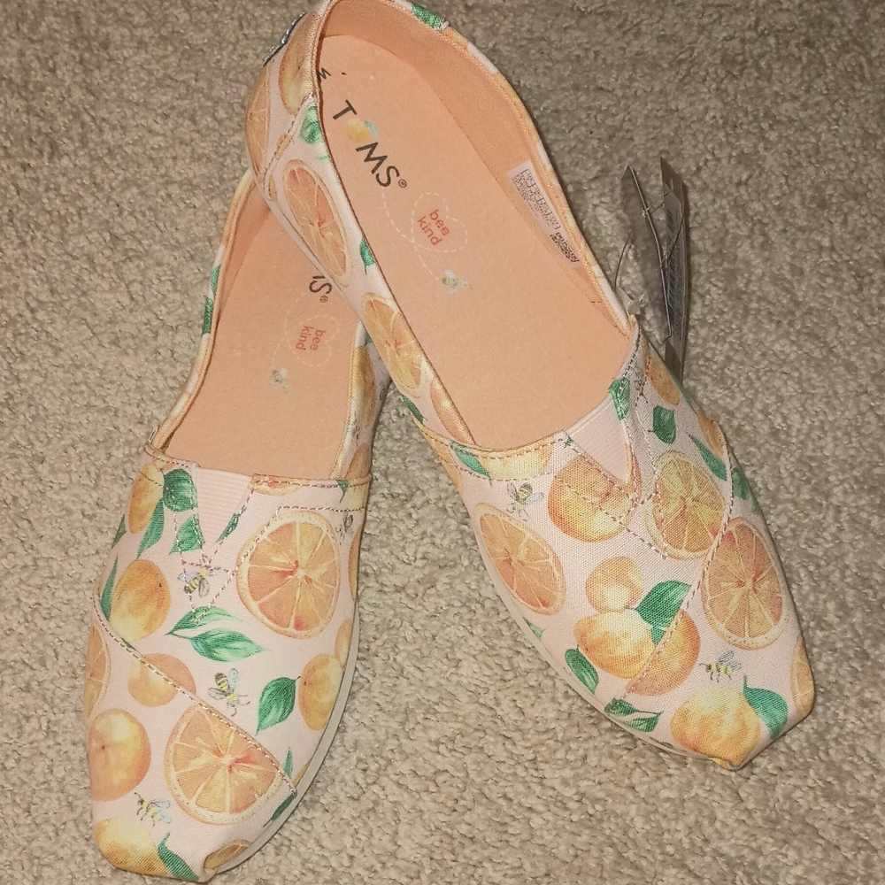 TOMS Alpargata‎ Bee Kind Pale Pink Sun kissed Oranges Print Flats 7
